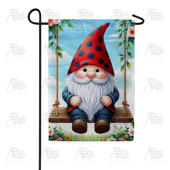 Gnome's Spring Swing Whimsical Mythical Seasonal Creature Outdoor Decoration, 12x18 POLE NOT INCLUDED