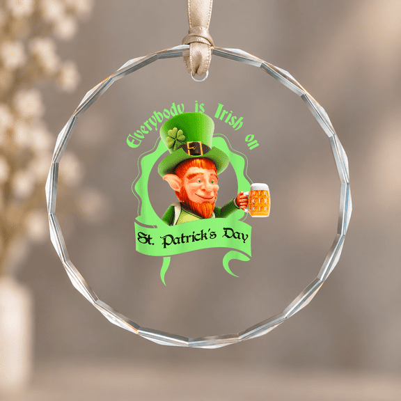 Gnome with Beer Everybody's Irish on Saint Patrick's Day Christmas Ornament, Holiday Keepsake Gift, Circle Glass Ornament