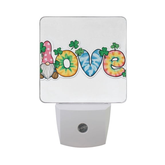 Gnome with Love Text Valentine LED Night Light Sensor Lamp Plug-in Adjustable Brightness 2 Pack