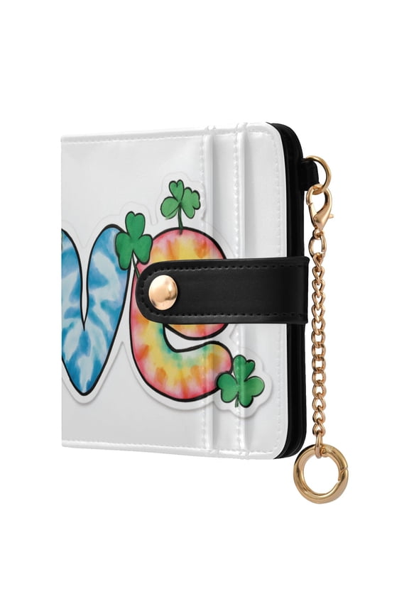 Gnome with Love Text Valentine Women's Wallet PU Leather Card Cases RFID Blocking Purse Billfold with Key Ring