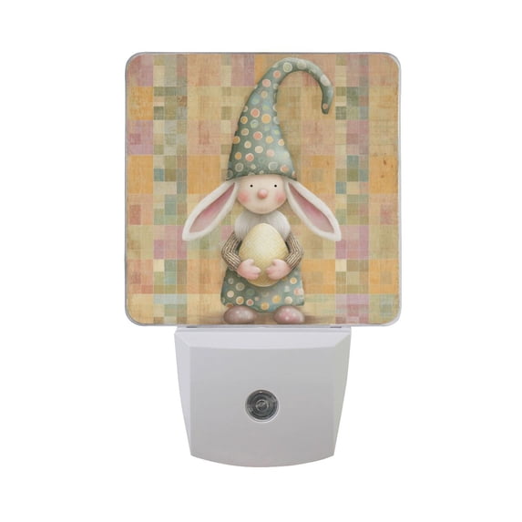 Gnome with Rabbit Ears Easter Eggs LED Night Light Sensor Lamp Plug-in Adjustable Brightness 2 Pack