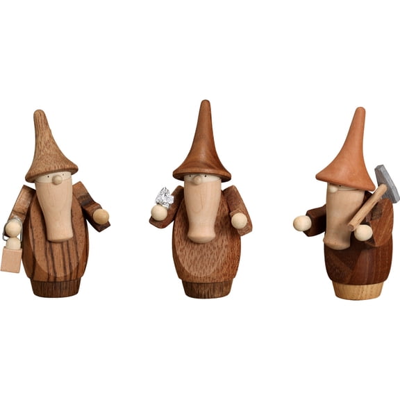 Gnomes, 3 pieces, 8 cm / 3 inch, original Erzgebirge by Seiffener Volkskunst
