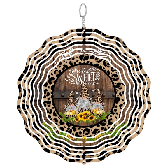 Gnomes 3D Wind Spinner Window Hanging Decor Autumn Fall Leopard Print