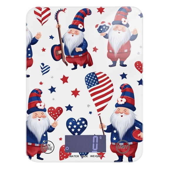 Gnomes American Flags Food Scale Digital Kitchen Scale Waterproof Tempered Glass Tare Function 11 lb for Baking Cooking Meal Prep