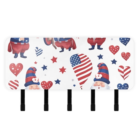 Gnomes American Flags Mail Holder Organizer Wall Mount with Shelf Key Holder Key Rack with 5 Key Hooks for Wall Decorative