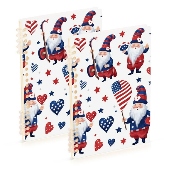 Gnomes American Flags Ring Binder Notebook Journey Note Diary College Ruled Spiral Notebook Study Loose Leaf Paper A5 60 Pages
