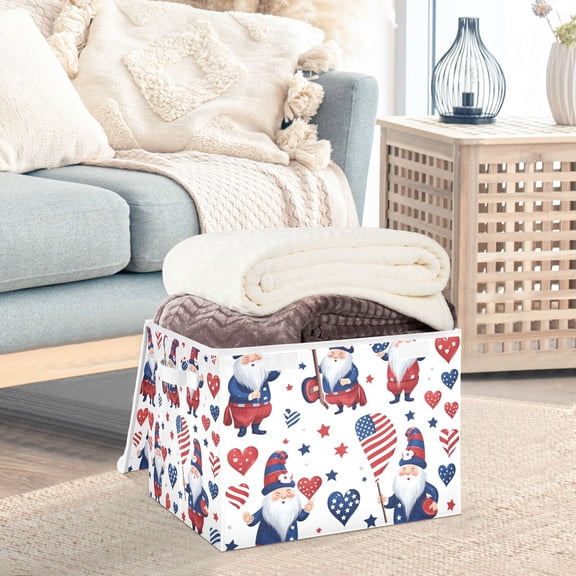 Gnomes American Flags Storage Basket Foldable Laundry Basket Shelf Kids Toy Storage Container Organizer with Handles