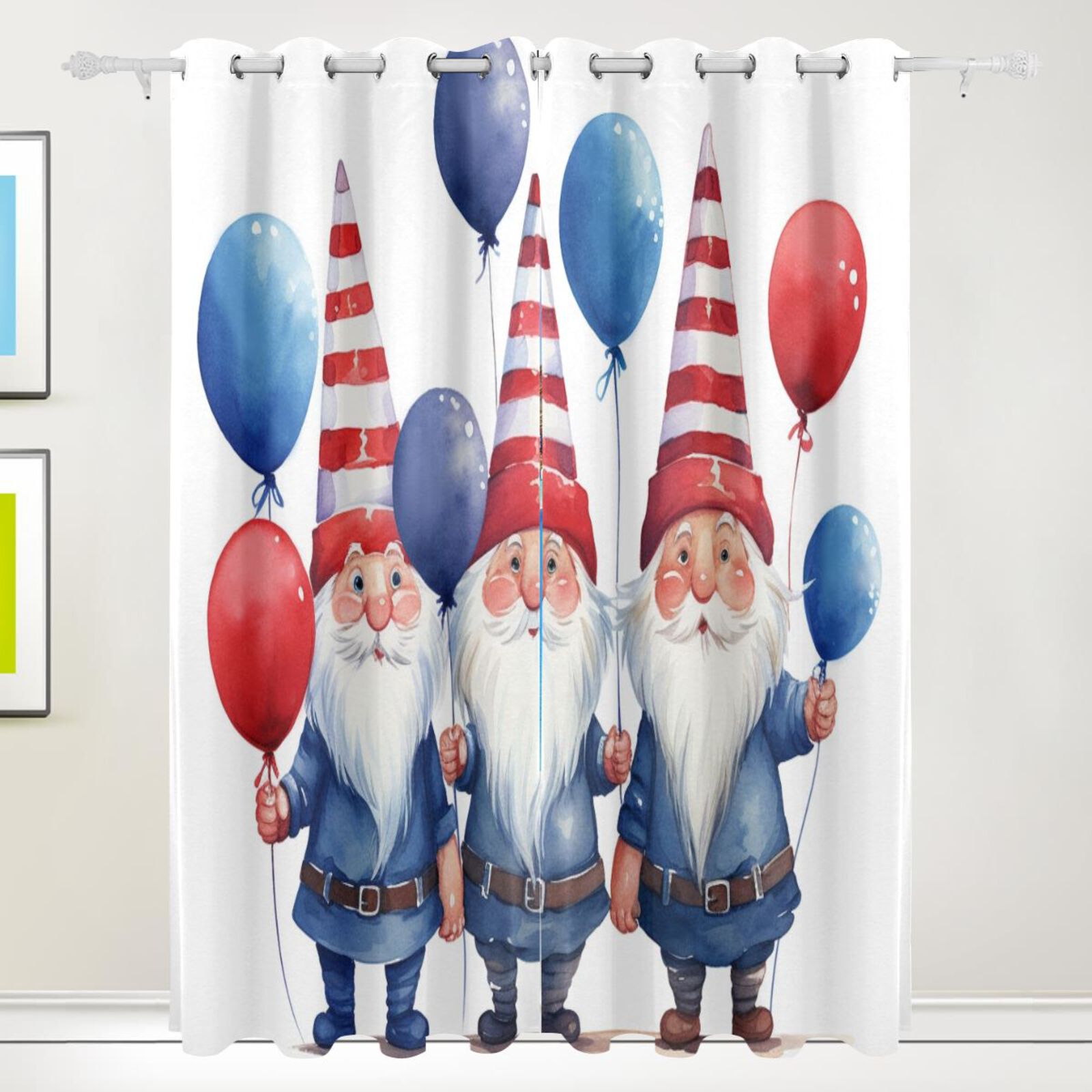 Gnomes Balloons Christmas Black Out Curtains 72 Inch Length Curtains for Sliding Glass Doors Bedroom Living Room 2 Pack