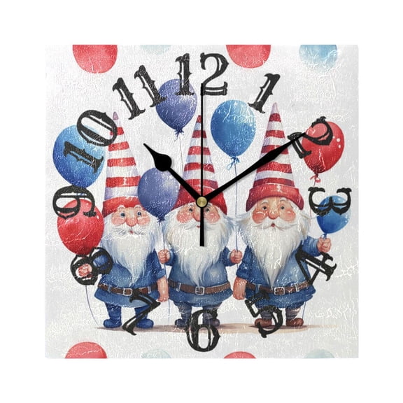 Gnomes Balloons Christmas Wall Clock Square Silent Non Ticking Battery Operated Clock for Home Bathroom Kitchen Bedroom Living Room