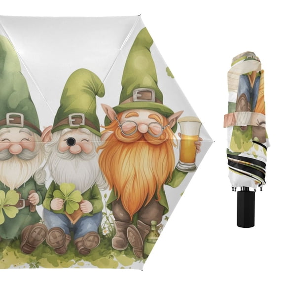 Gnomes Beer Shamrock Compact Sun Umbrella Windproof Travel Umbrellas for Rain Strong Portable UV Protection