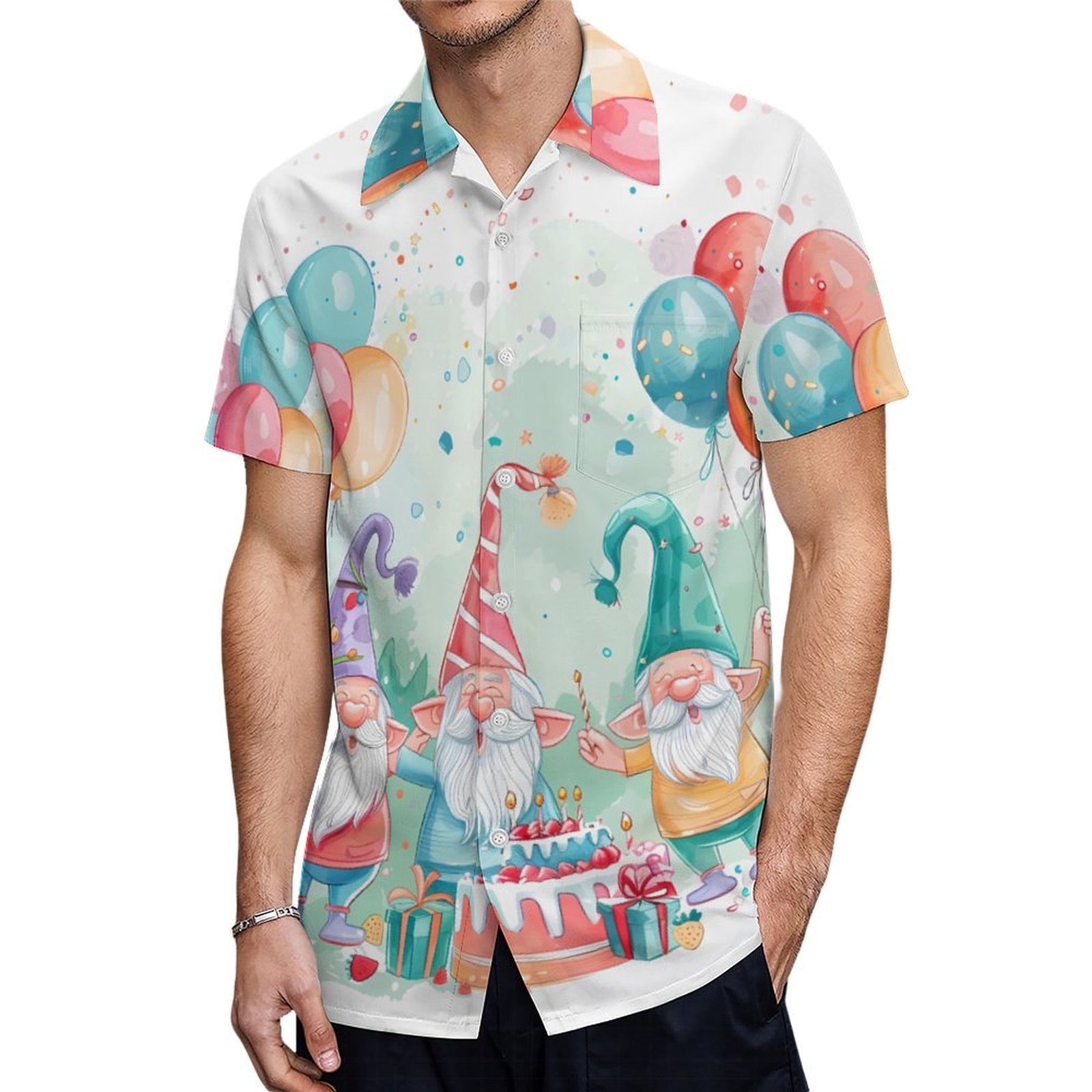 Men's Christmas Hawaiian Shirt - Santa Print, Short Sleeve, Lightweight & Fun For Holiday Parties