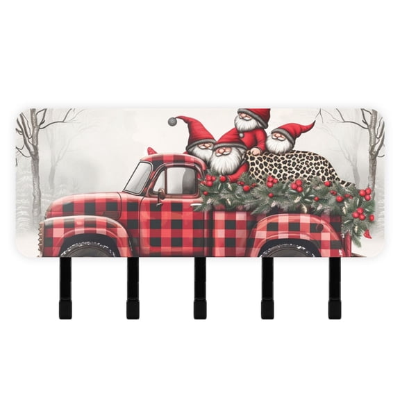 Gnomes Car Trees Christmas Mail Holder Organizer Wall Mount with Shelf Key Holder Key Rack with 5 Key Hooks for Wall Decorative