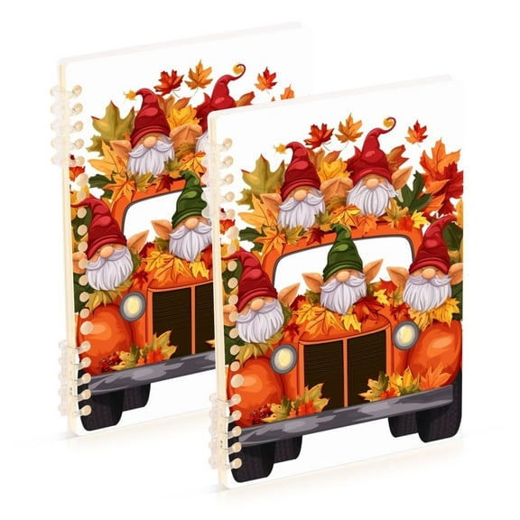 Gnomes Car and Leaves Ring Binder Notebook Journey Note Diary College Ruled Spiral Notebook Study Loose Leaf Paper A5 60 Pages