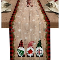 Gnomes Christmas Decorations Table Runners Cotton Linen Farmhouse Buffalo Plaid Red Black Non-Slip Rectangle for Party Kitchen,Home ,Dining Table ,Outdoor,13X72 Inches Long Winter Snowflakes