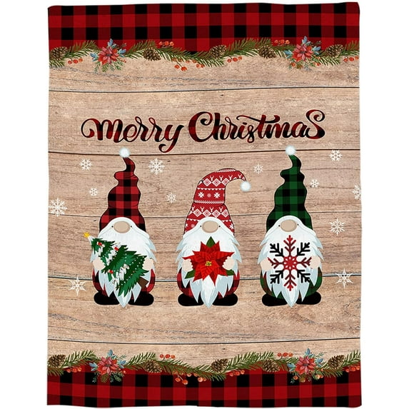 Gnomes Christmas Decorations Throw Blankets, Farmhouse Buffalo Plaid Red Black Soft Fleece Blanket Decorative for Home Sofa Couch Chair Living Bedroom,40x50 inches, Winter Snowflakes