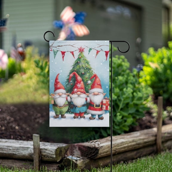 Gnomes Christmas Trees Garden Flag Double Sided Outdoor Banners for Courtyard Outdoor Lawn Farmhouse Holiday Decorations