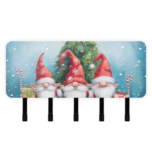 Gnomes Christmas Trees Mail Holder Organizer Wall Mount with Shelf Key Holder Key Rack with 5 Key Hooks for Wall Decorative