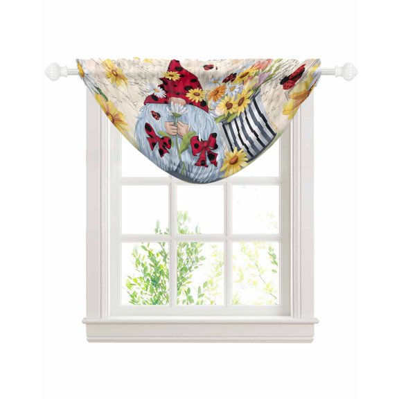 Gnomes Daisy Farmhouse Sheer Waterfall Valance Curtains for Window, Pastoral Vintage Garden Floral Rod Pocket Sheer Topper Swag Curtains for Living Room, Kitchen 38.5"W x 47.2"L, 1 Panel