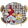 thumbnail image 1 of Gnomes Daisy Round Tablecloth, Fitted Table Cover with Elastic for 45"-54" Round Tables, Retro Farmhouse Floral Black Buffalo Plaid Table Cloth Outdoor Indoor Dinning Party Waterproof Tablecloths, 1 of 7