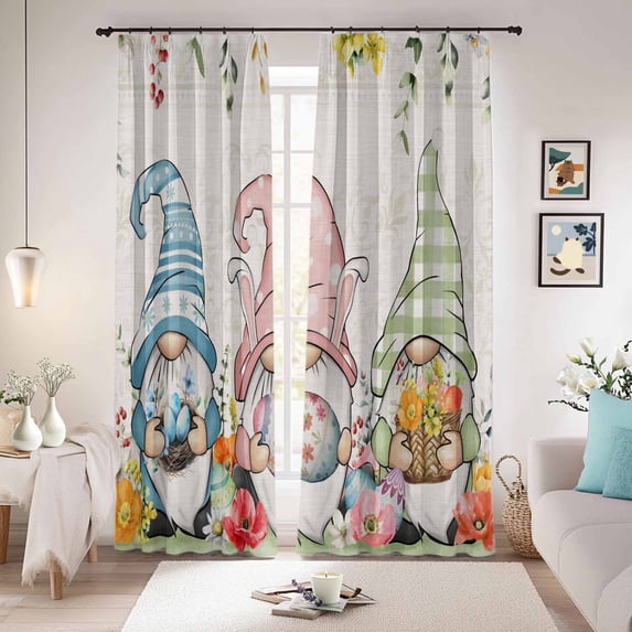 Gnomes Easter Blackout Curtains for Bedroom/Living Room, Pinch Pleated Black Out Curtains, Eucalyptus Spring Floral Eggs Leaves Rustic Room Darkening Window Drapes with Hooks 2 Panels, 39"x70"