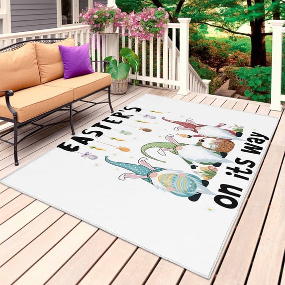 Gnomes Easter Outdoor Rug 6x9 Ft, Non Slip Washable Area Rug, Eggs Botanical Carrot Pastoral Patio Rugs Carpet Runner, Large Floor Mat for Indoor/Outdoor Deck Porch Camping
