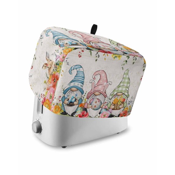 Gnomes Easter Small Toaster Cover 2 Slice, Kitchen Appliance Covers, Eucalyptus Spring Floral Eggs Leaves Rustic Toaster Oven Cover with Loop, Bread Machine Cover Polyester Dust Cover Protection