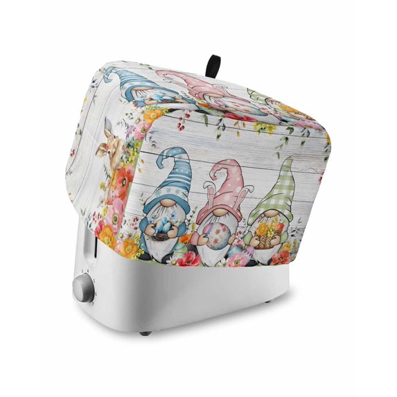 Gnomes Easter Small Toaster Cover 2 Slice, Kitchen Appliance Covers, Eucalyptus Spring Floral Eggs Leaves Wooden Toaster Oven Cover with Loop, Bread Machine Cover Polyester Dust Cover Protection