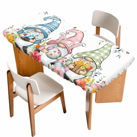 Gnomes Easter Table Cloths for 5 Foot Rectangle Tables, Eucalyptus Spring Floral Weeping Eggs Farmhouse Patio Waterproof Elastic Fitted Tablecloths, Washable Rectangular Table Cover for Camping