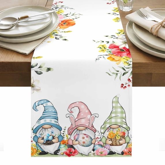 Gnomes Easter Table Runner - 72 Inch Long, Kitchen Dining Table Runner Dresser Scarves, Eucalyptus Spring Floral Weeping Eggs Farmhouse Farmhouse Decor for Coffee Tables Wedding Party Banquet