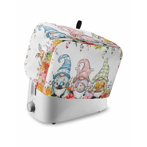 Gnomes Easter Toaster Cover 2 Slice, Small Kitchen Appliance Covers, Eucalyptus Spring Floral Weeping Eggs Farmhouse Toaster Oven Cover with Loop, Bread Machine Cover Polyester Dust Cover Protection