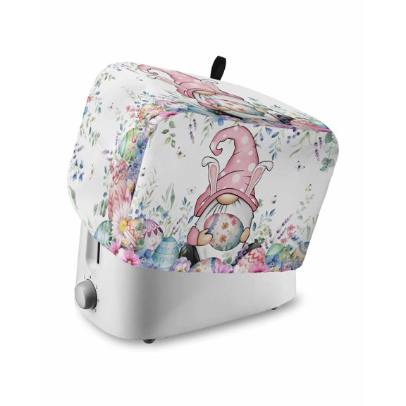 Gnomes Easter Toaster Cover 4 Slice, Large Kitchen Appliance Covers, Colorful Spring Floral Eggs Weeping Toaster Oven Cover with Loop, Bread Machine Cover Polyester Dust Cover Protection