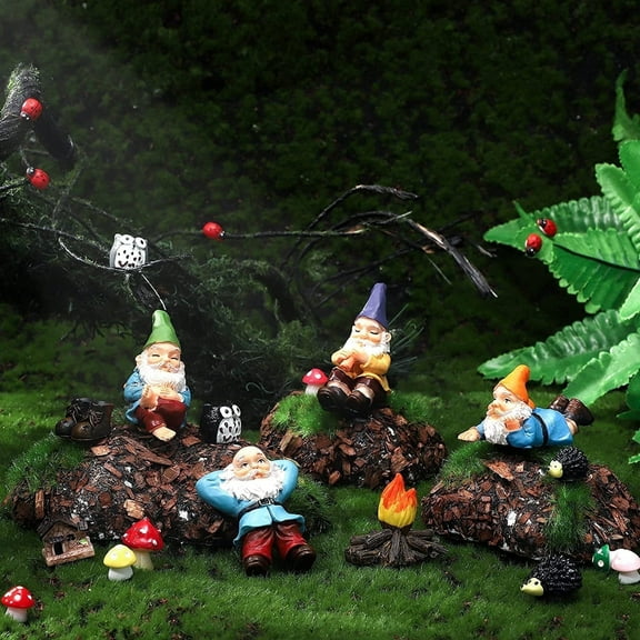 Gnomes Fairy Resin Statues Miniature Garden Accessories, Mini Dwarf Figurine Fairy Miniature Ornament DIY Kit, Micro Landscape Ornaments for Outdoor Indoor Patio Yard Lawn Garden