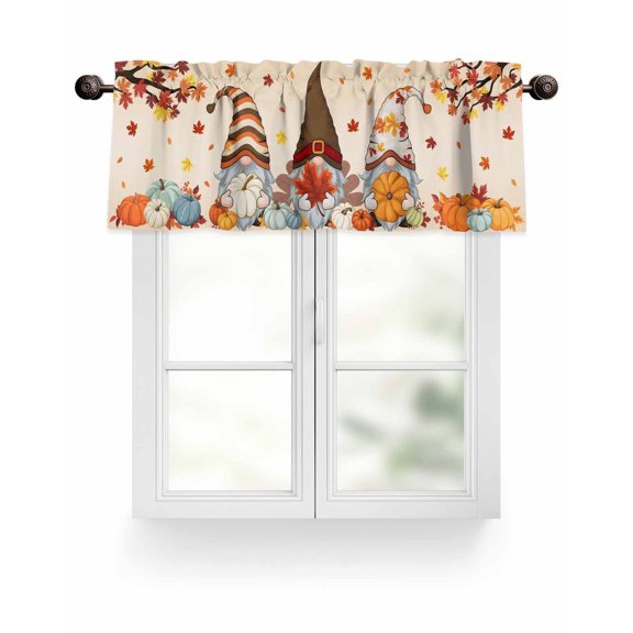Gnomes Fall Thanksgiving Kitchen Valances for Windows Retro Autumn Pumpkin Maple Leaf Valance Curtains&nbsp; for Kitchen /Living Room/Bedroom/ Bathroom Decor, 42"x12 " ,Rod Pocket 1 Panel,