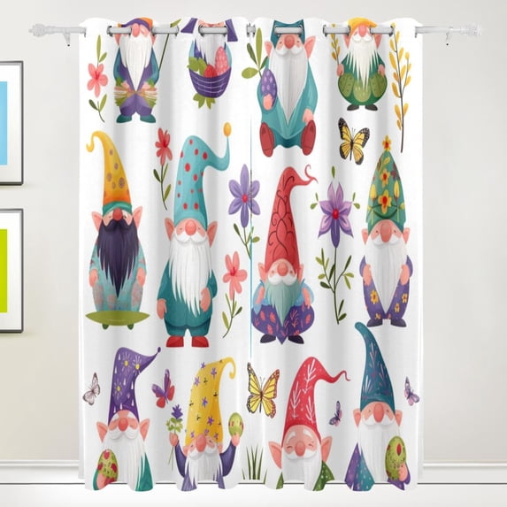 Gnomes Flowers Leaves Butterflies Black Out Curtains 84 Inch Length Curtains for Sliding Glass Doors Bedroom Living Room 2 Pack
