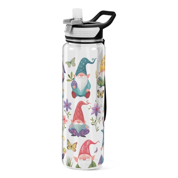 Gnomes Flowers Leaves Butterflies Sports Water Bottle Portable Travel Mug 32oz BPA Free Leak Proof Straw Transparent Tritan for Gym Yoga Cycling Camping