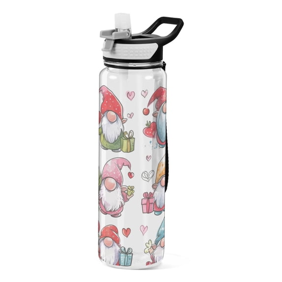Gnomes Gifts Sports Water Bottle Portable Travel Mug 32oz BPA Free Leak Proof Straw Transparent Tritan for Gym Yoga Cycling Camping