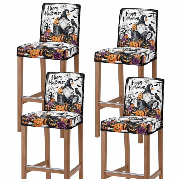 Gnomes Halloween Bar Stool Covers - Stretch Dining Chair Covers Set of 4, Horror Pumpkins Black Birds Trees Bar Chair Cover Removable Counter Stool Pub Chairs Slipcovers Protectors for Kitchen/Cafe