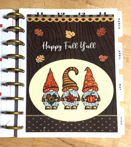 Gnomes Happy Fall Y'All Two Sided Dashboard For Use W/ Happy Planner