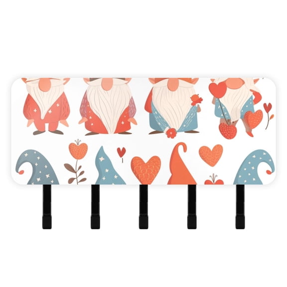 Gnomes Hearts Mail Holder Organizer Wall Mount with Shelf Key Holder Key Rack with 5 Key Hooks for Wall Decorative