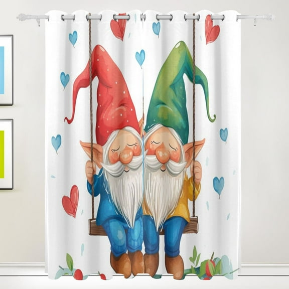 Gnomes Hearts Swing Black Out Curtains 84 Inch Length Curtains for Sliding Glass Doors Bedroom Living Room 2 Pack