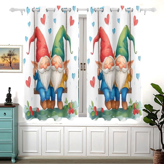 Gnomes Hearts Swing Black Out Curtains Aesthetic for Bedroom Living Room Sliding Glass Doors Kitchen Windows 2 panels set