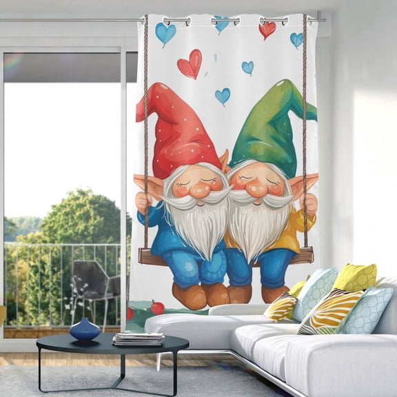Gnomes Hearts Swing Blackout Curtain Panels Drapes Privacy Assured with Light Filtering Curtains for Living room Bedroom Bathroom Window