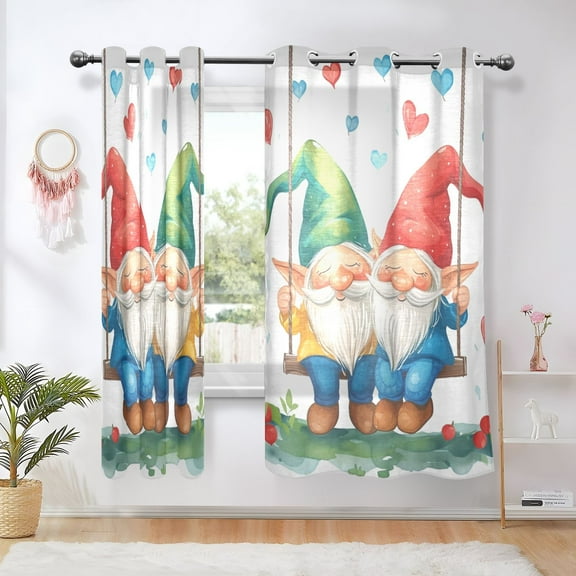 Gnomes Hearts Swing Blackout Curtains Thermal Insulation 63 inch Grommet for Bedroom Living Room Bathroom Kitchen Windows 2 Pack