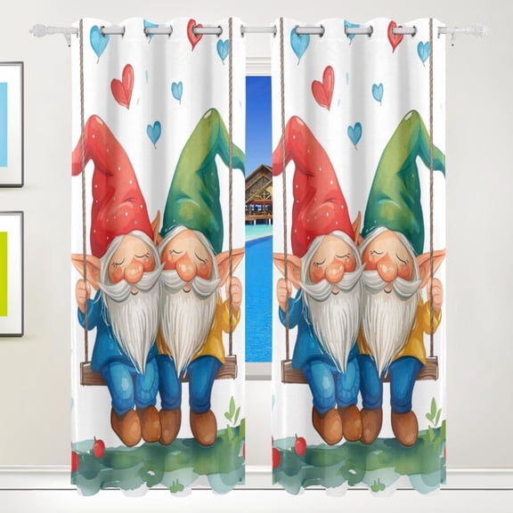 Gnomes Hearts Swing Curtains Black Out 72 Inch Length Curtains for Sliding Glass Doors Bedroom Living Room 2 Pack
