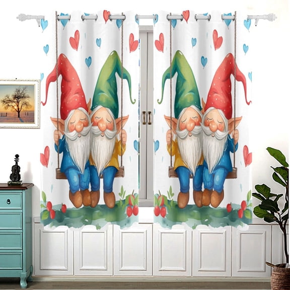 Gnomes Hearts Swing Curtains Black Out Curtains for Sliding Glass Doors Bedroom Living Room Bathroom 2 Panels Set