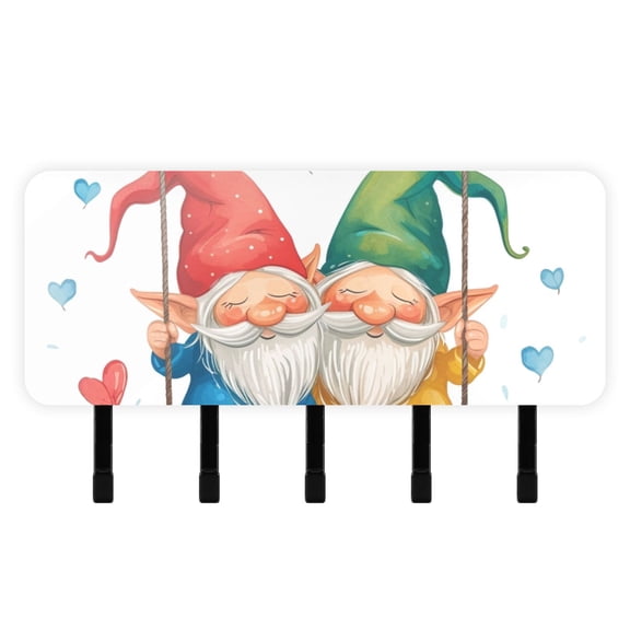 Gnomes Hearts Swing Mail Holder Organizer Wall Mount with Shelf Key Holder Key Rack with 5 Key Hooks for Wall Decorative