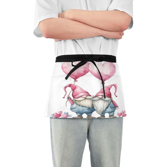 Gnomes Holding Balloon Server Apron with 3 Pockets Waterproof Waitress Waist Short Apron for Man Woman 12 Inches