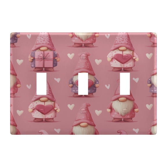 Gnomes Holding Gifts with Hearts Valentine Light Switch Cover Electrical Outlet Cover Replaceable Wall Plates 3-Gang