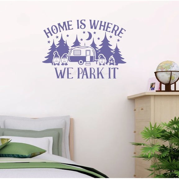 Gnomes Home Where We Park It Vinyl Camper Decals - Removable Wall Lettering Decals for RV Trailers - RV Camper Decals Sayings for Wall Decor - Die-Cut Vinyl Graphics for RV, 10x14.5-Inch, Purple