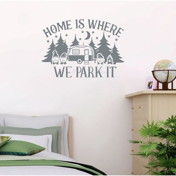 Gnomes Home Where We Park It Vinyl Camper Decals - Removable Wall Lettering Decals for RV Trailers - RV Camper Decals Sayings for Wall Decor - Die-Cut Vinyl Graphics for RV, 10x14.5-Inch, StormGray